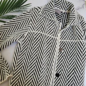 CYRUS Herringbone ZigZag Coatigan Sweater Coat Black White XS NWOT $150